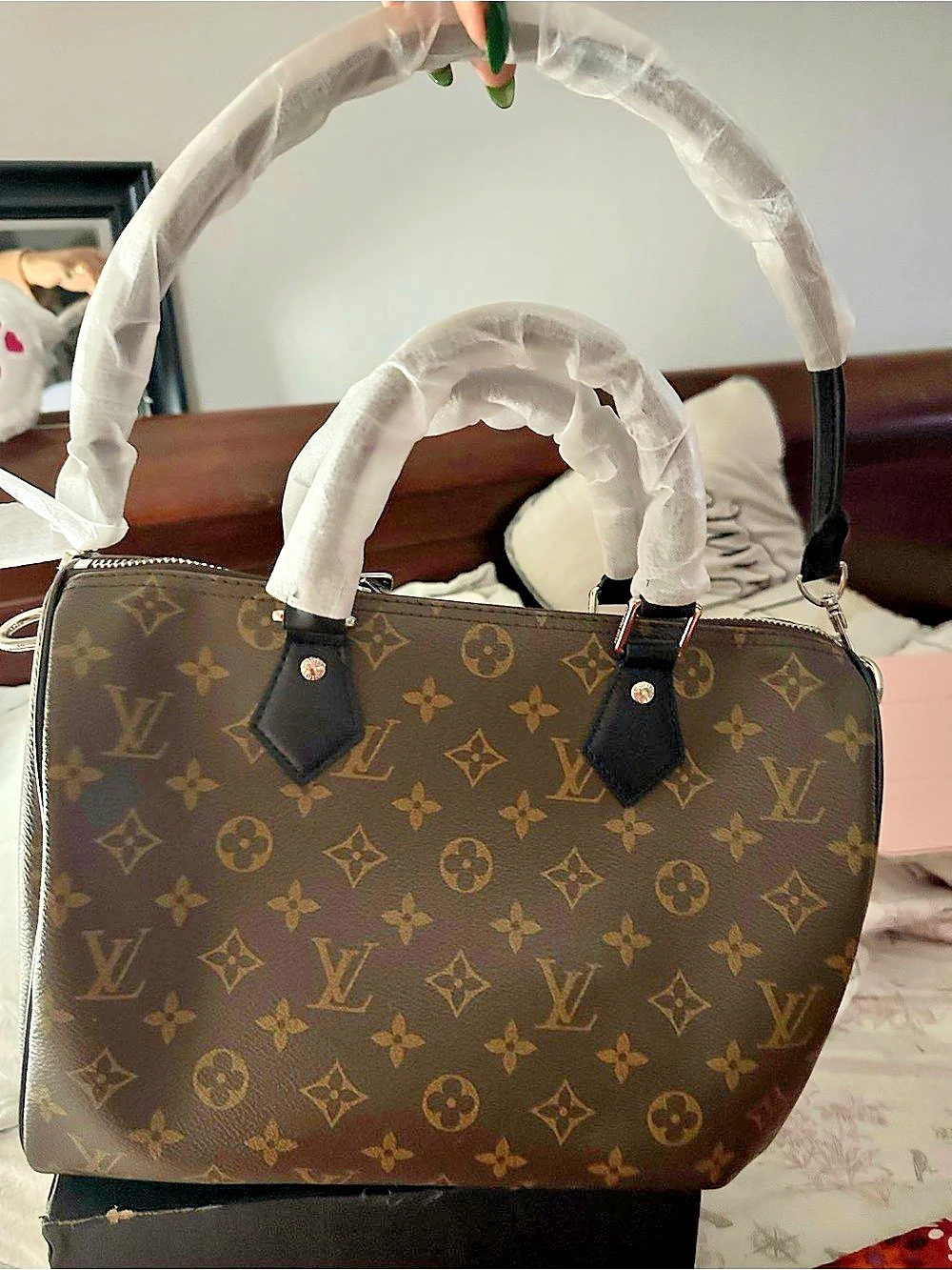 L V Monogram Canvas Satchel Brown & Black - Picture 3 of 11